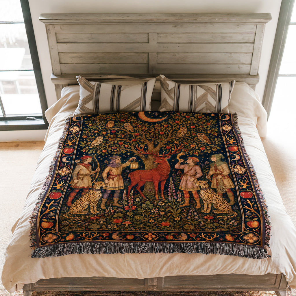 The Moonlit Stag Hunt Blanket