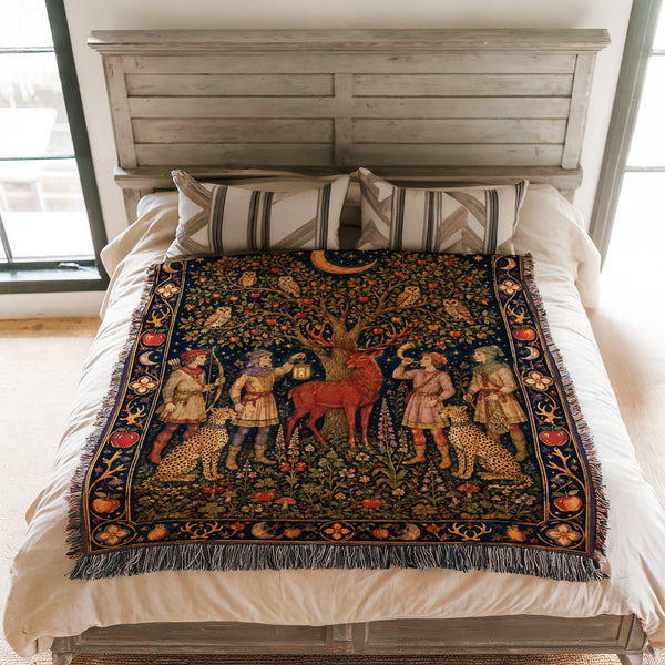 The Moonlit Stag Hunt Blanket