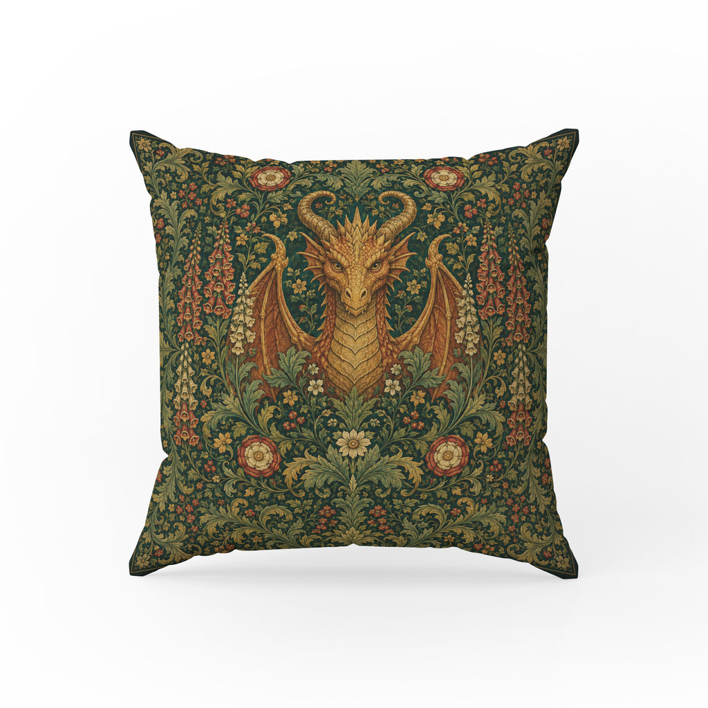 The Horned Wyrm – Medieval Dragon Floral Pillow