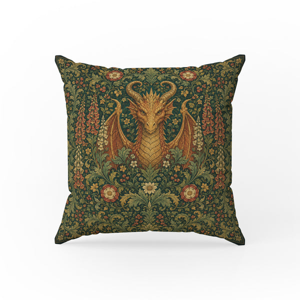 The Horned Wyrm – Medieval Dragon Floral Pillow