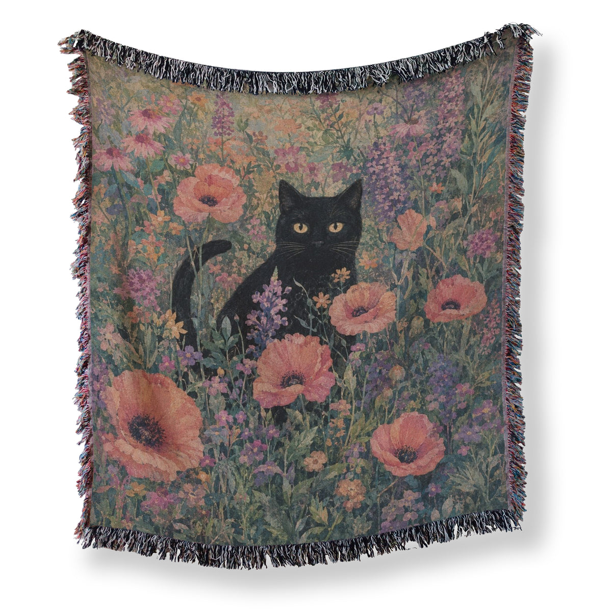 Poppy Meadow Black Cat Blanket Main image