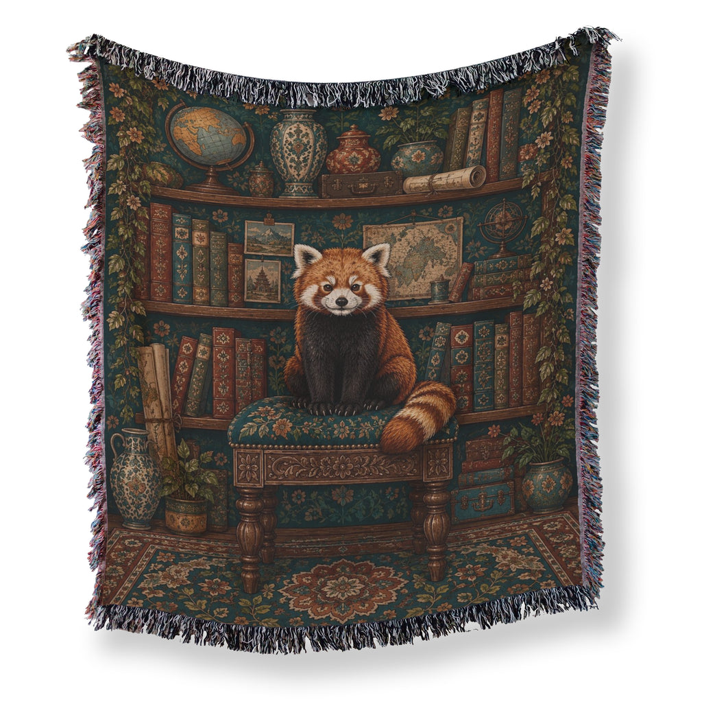 The Curious Red Panda Library Blanket