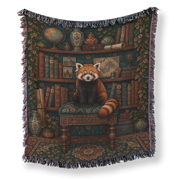 The Curious Red Panda Library Blanket