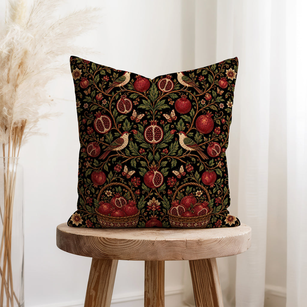The Pomegranate Aviary – Birds & Botanical Tapestry Pillow