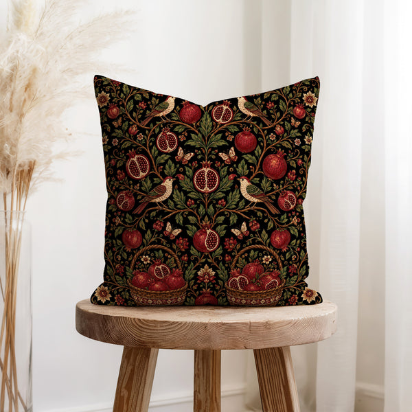 The Pomegranate Aviary – Birds & Botanical Tapestry Pillow