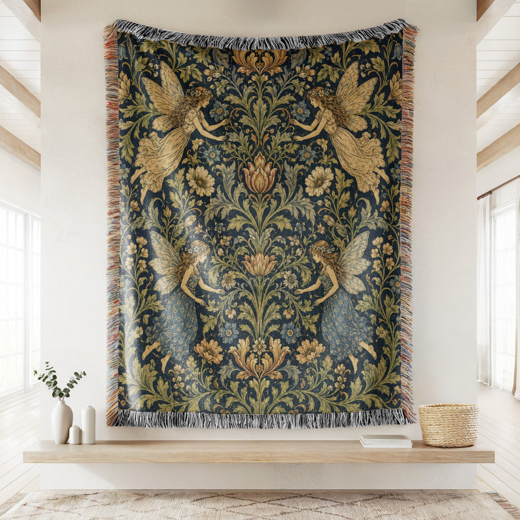 Midnight Floral Fairy Tapestry Blanket