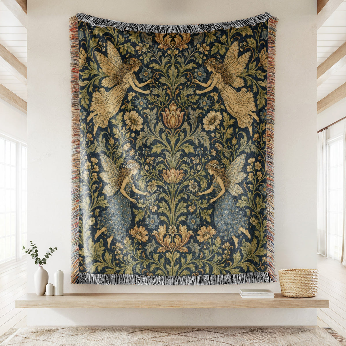 Midnight Floral Fairy Tapestry Blanket