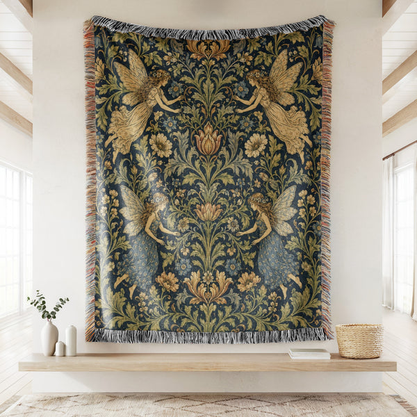 Midnight Floral Fairy Tapestry Blanket