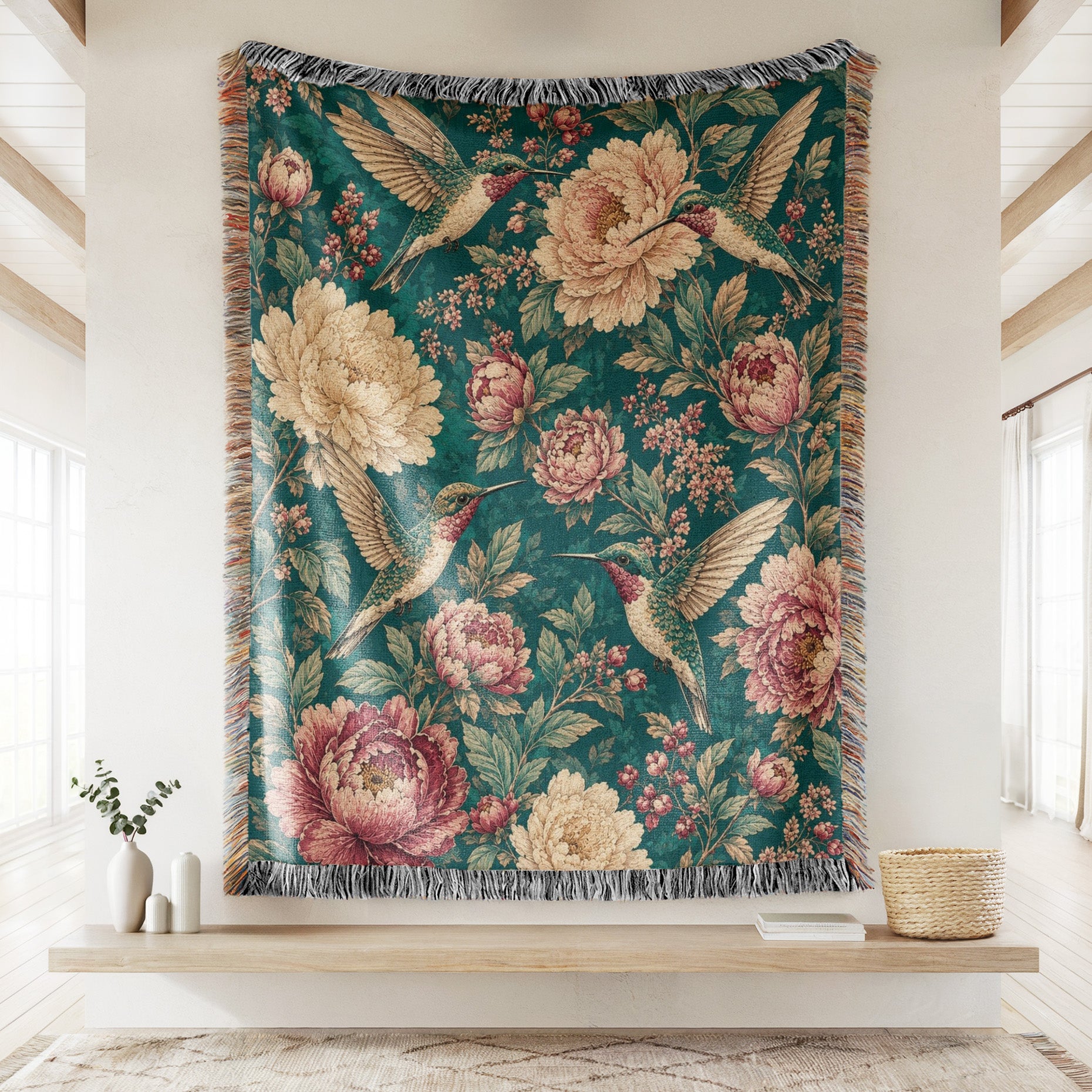 Hummingbird Peony Blanket Secondary image