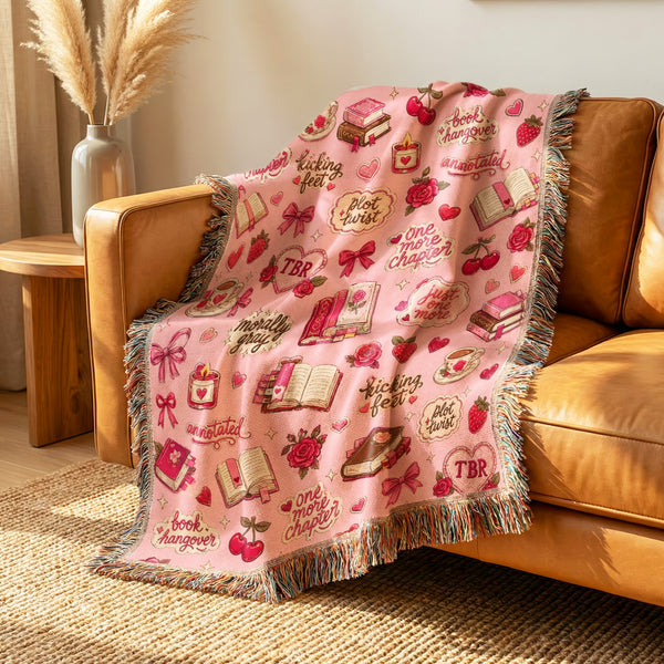 Pink Book Lover Pattern Blanket