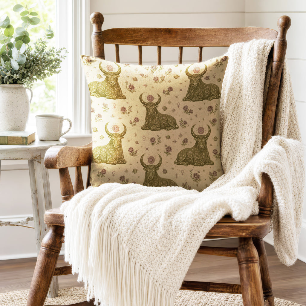 Taurus Moon Bulls – Vintage Zodiac Pattern Pillow