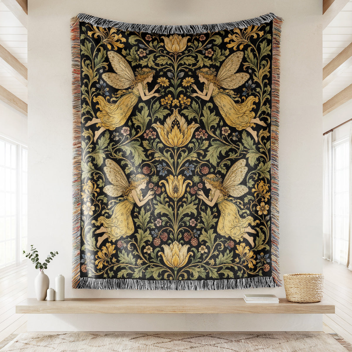 Golden Garden Fairy Tapestry Blanket