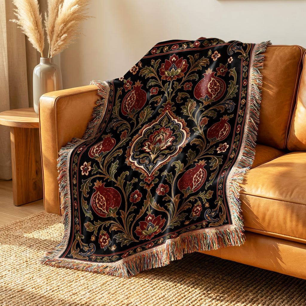 The Midnight Pomegranate Tapestry Blanket