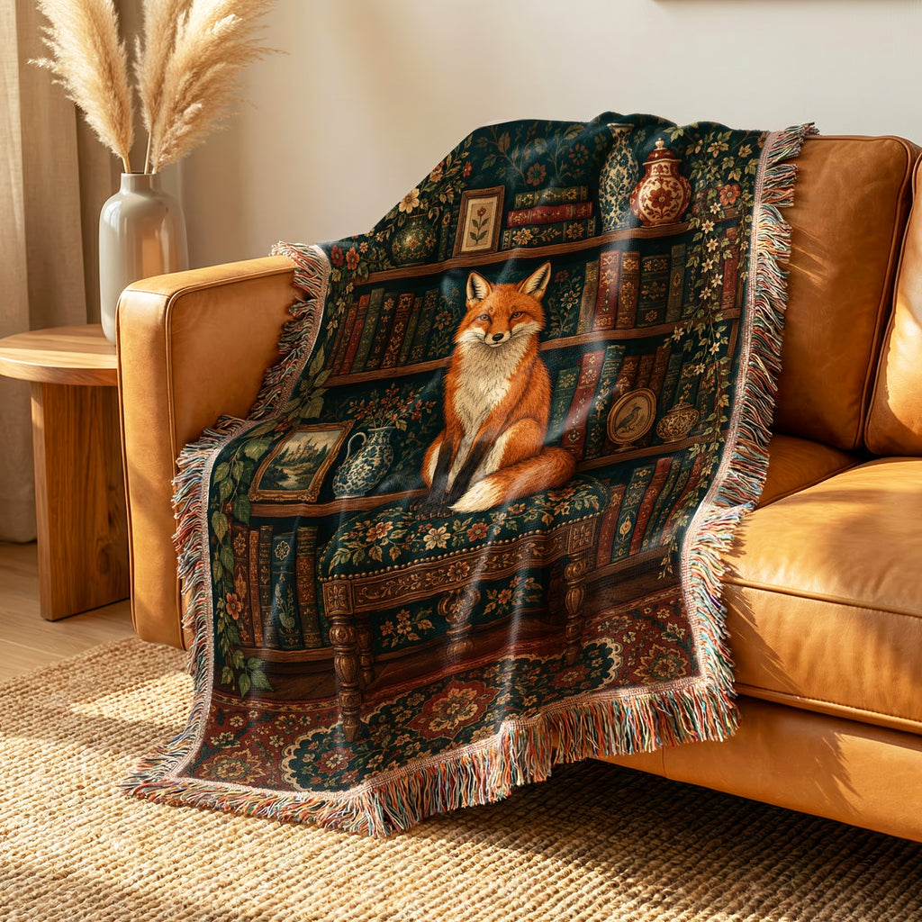 The Library Fox Dark Academia Blanket