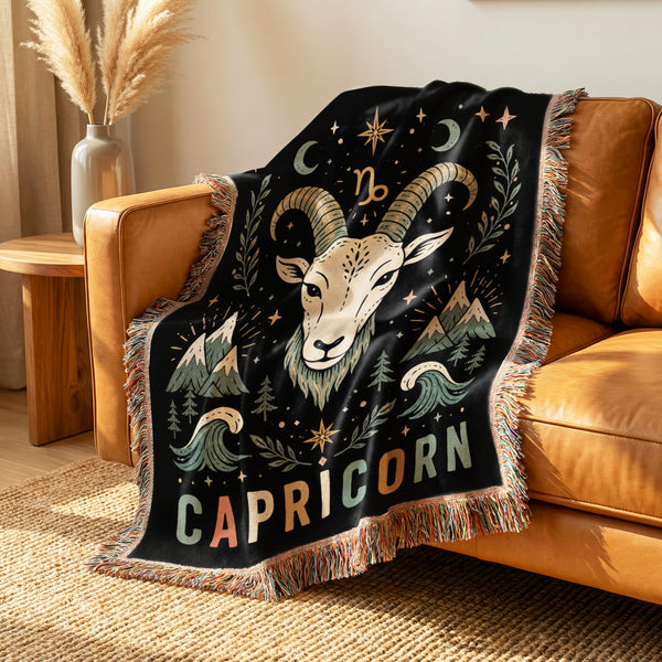 Capricorn Mountain Goat Zodiac Blanket