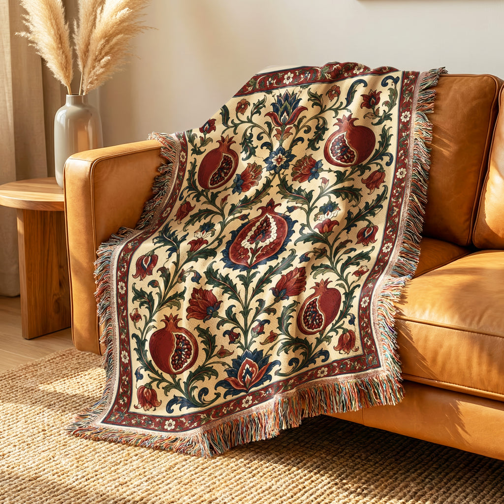 Ivory Pomegranate Garden Blanket