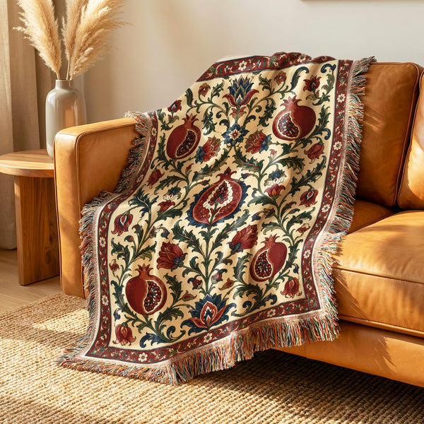 Ivory Pomegranate Garden Blanket