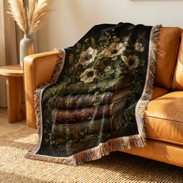 Midnight Anemone & Antique Books Blanket