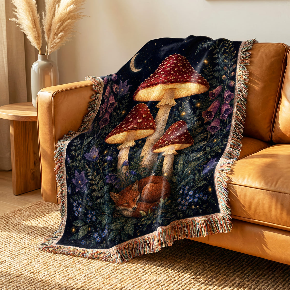 Moonlit Fox & Mushroom Blanket