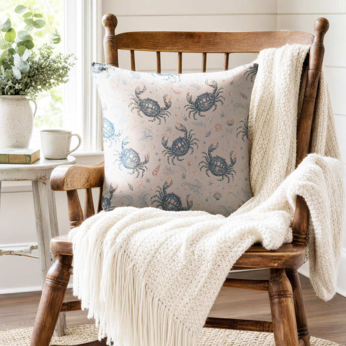 Cancer Moon Crabs – Blue Zodiac Pattern Pillow