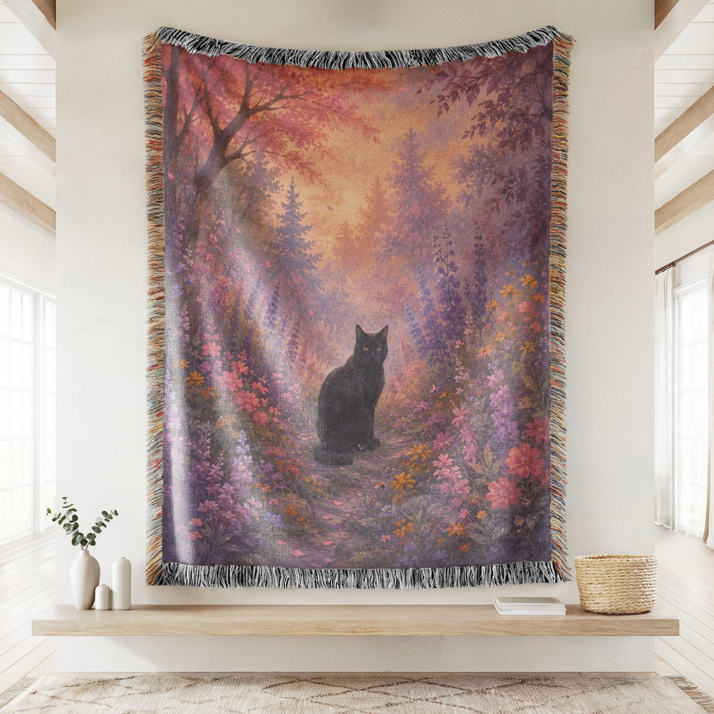 Twilight Bloom Black Cat Blanket