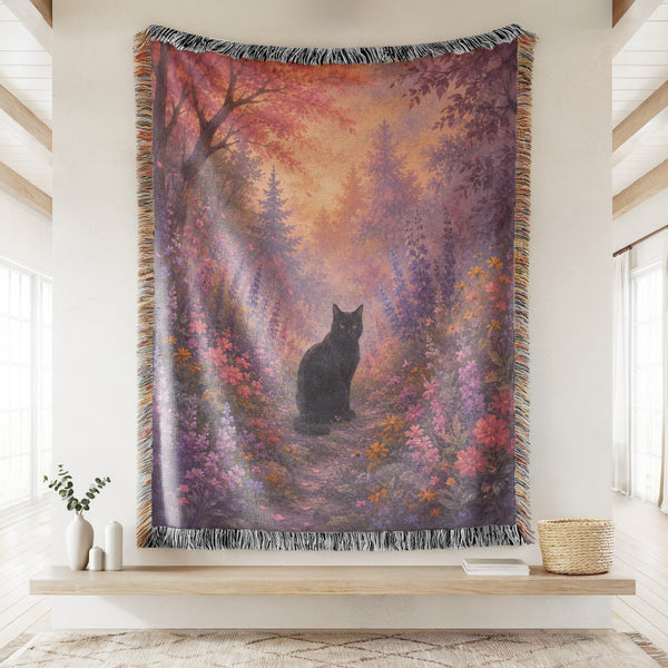 Twilight Bloom Black Cat Blanket