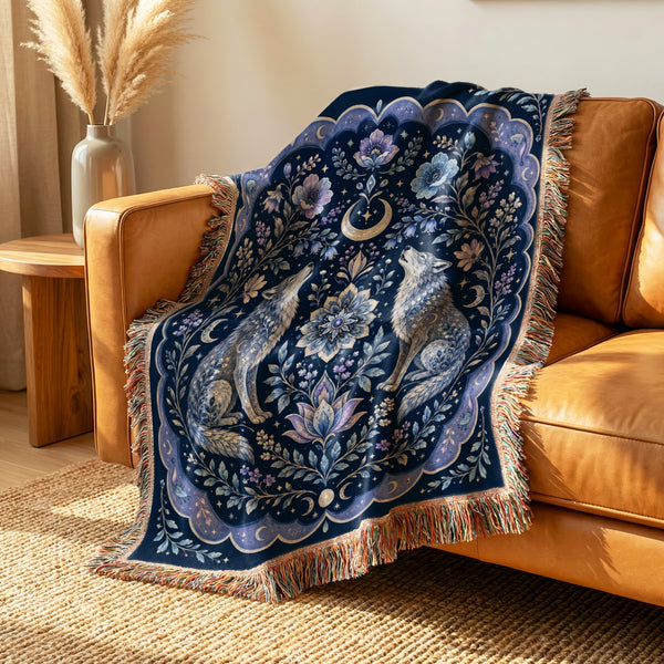 Midnight Moon Wolf Blanket