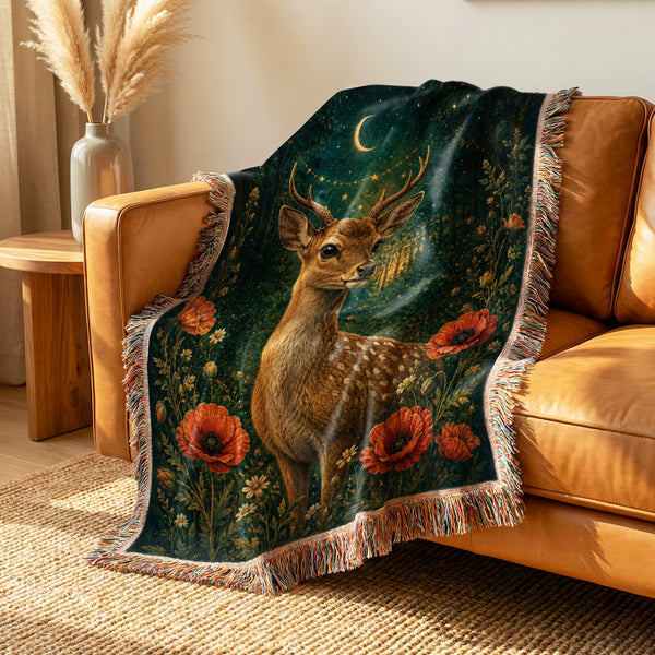 Enchanted Moonlit Deer Blanket