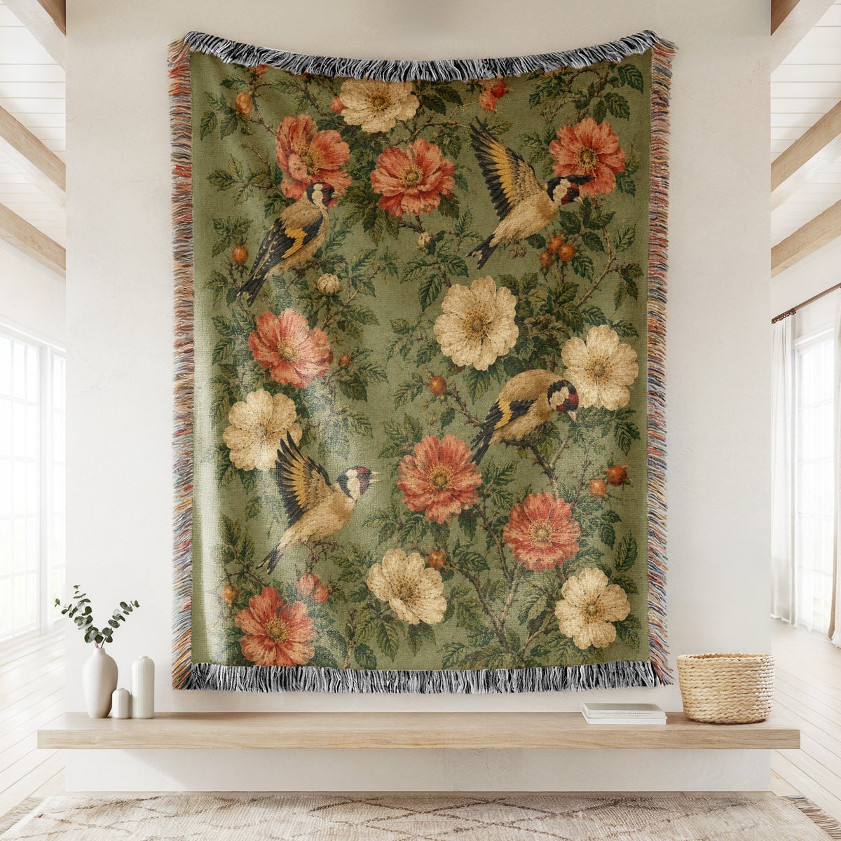Goldfinch Rose Garden Blanket