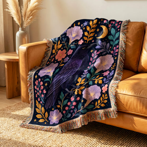 Midnight Raven Flower Blanket