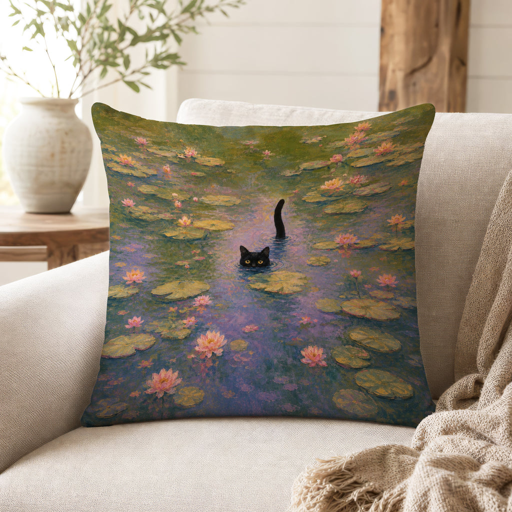 Water Lily Cat – Whimsical Pond Pillow