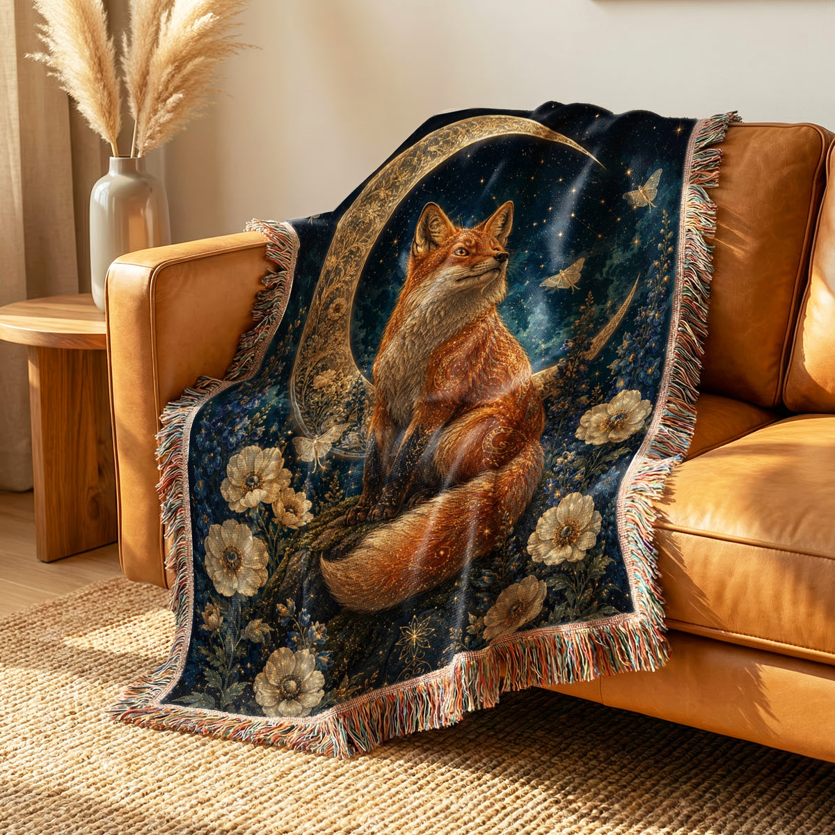 Celestial Fox Crescent Moon Blanket