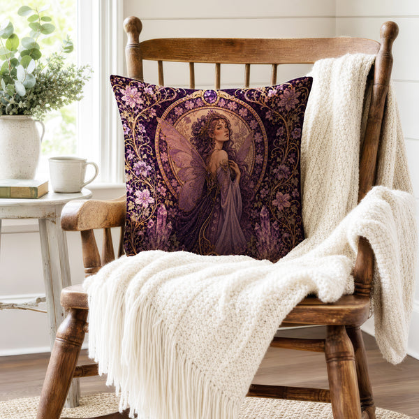 Amethyst Fairy – Art Nouveau Fantasy Pillow