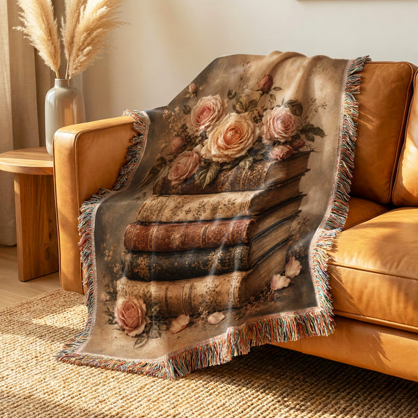 Blush Roses & Antique Books Blanket