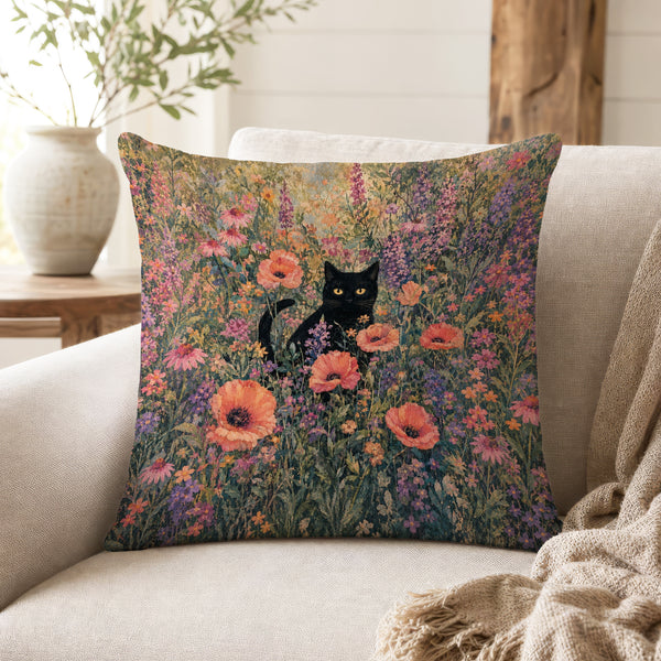 Poppy Meadow Cat – Wildflower Pillow