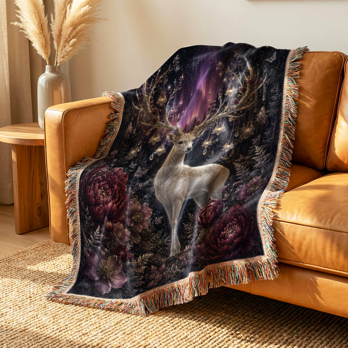 Enchanted White Stag Aurora Blanket