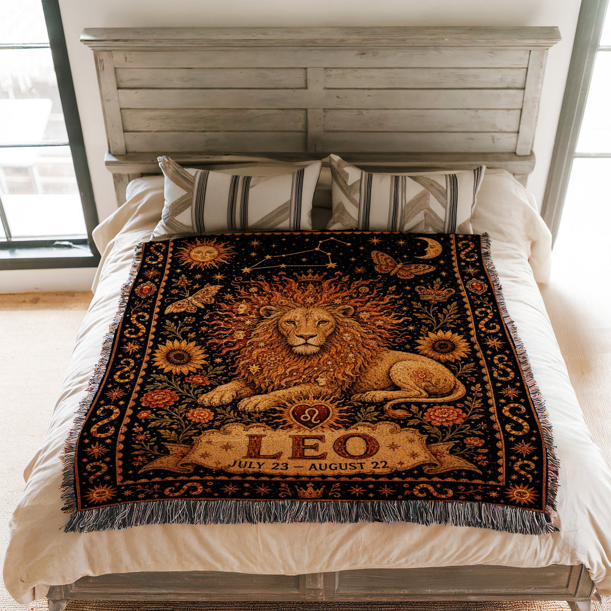 Leo Sun Crown Lion Zodiac Blanket