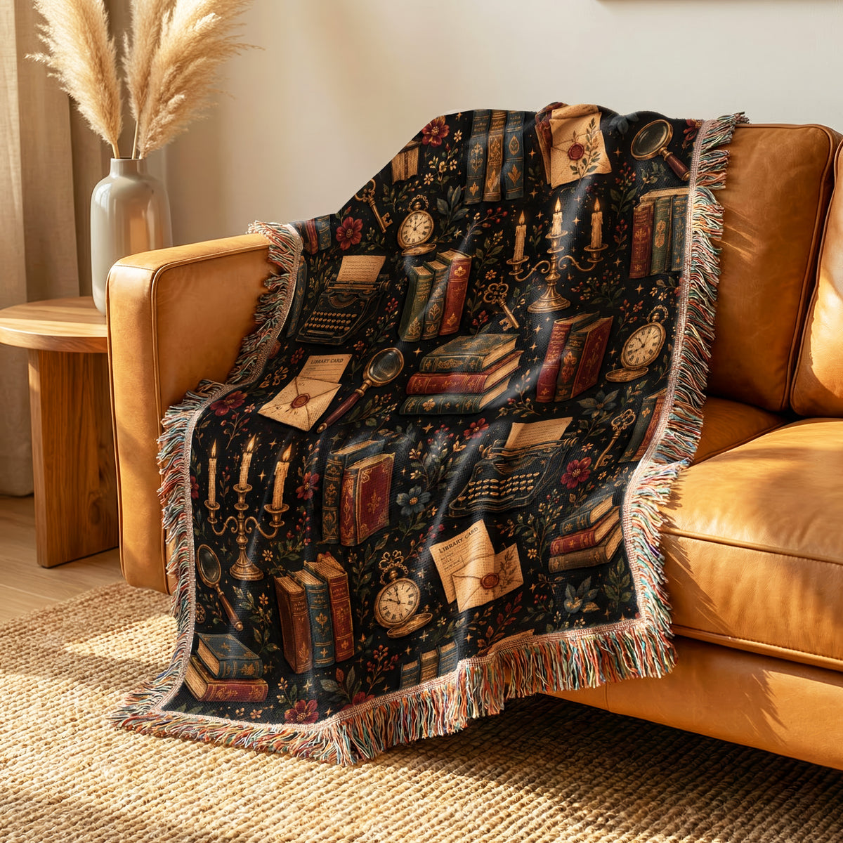 Vintage Dark Academia Library Pattern Blanket