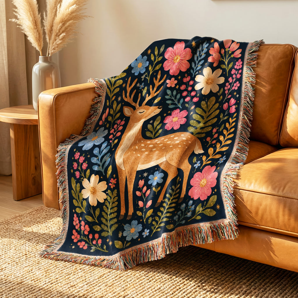 Midnight Floral Stag Blanket