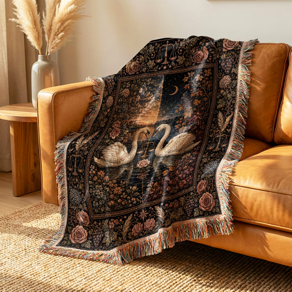 Libra Moonlit Swans Zodiac Blanket