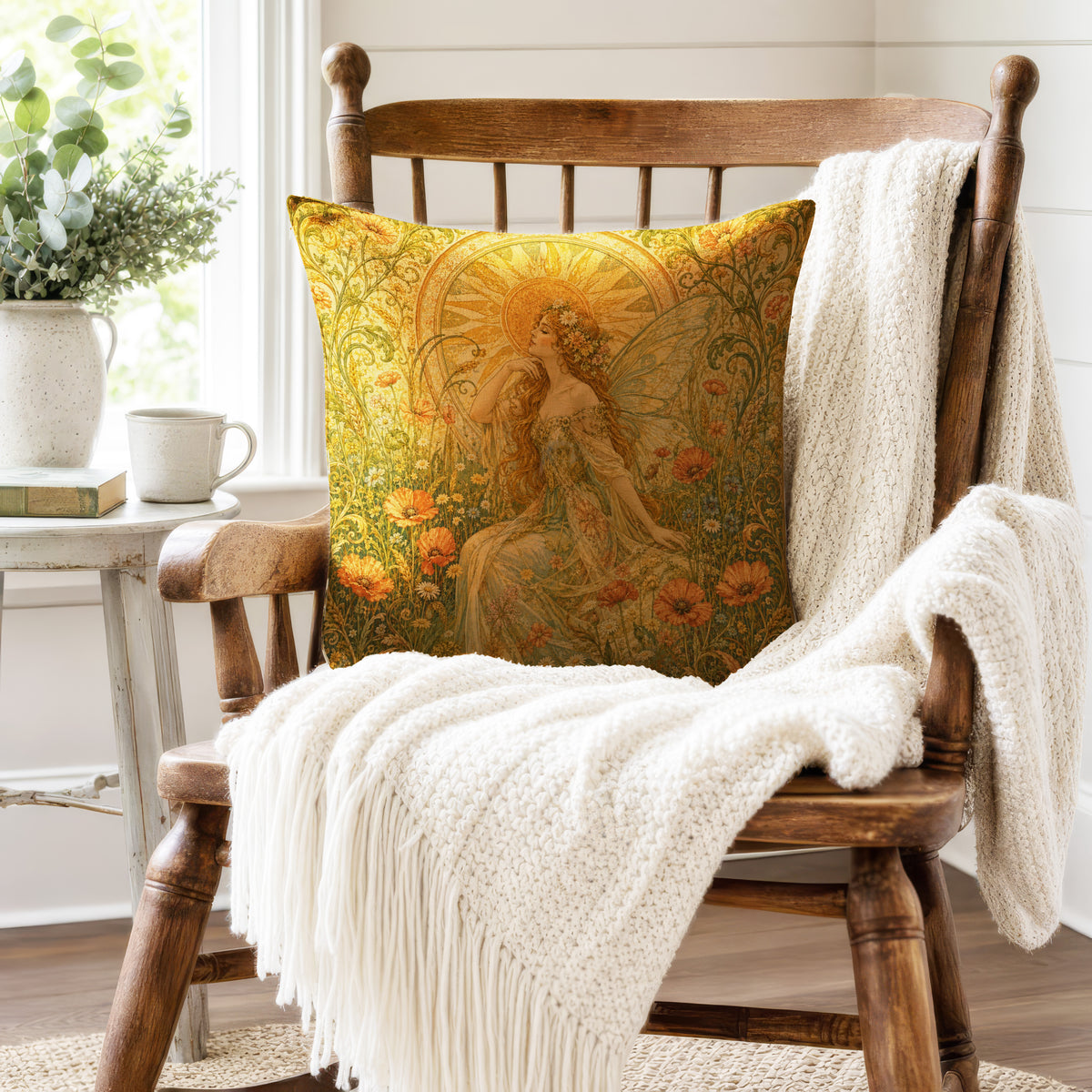 Sunlit Meadow Fairy – Art Nouveau Pillow
