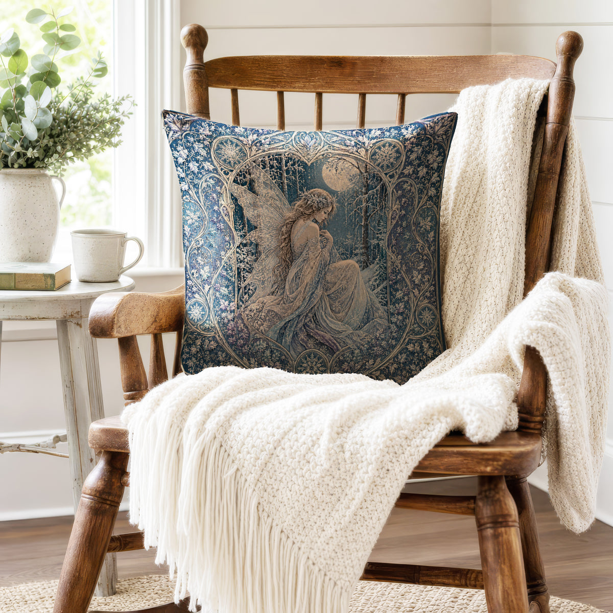 Winter Moon Fairy – Art Nouveau Pillow