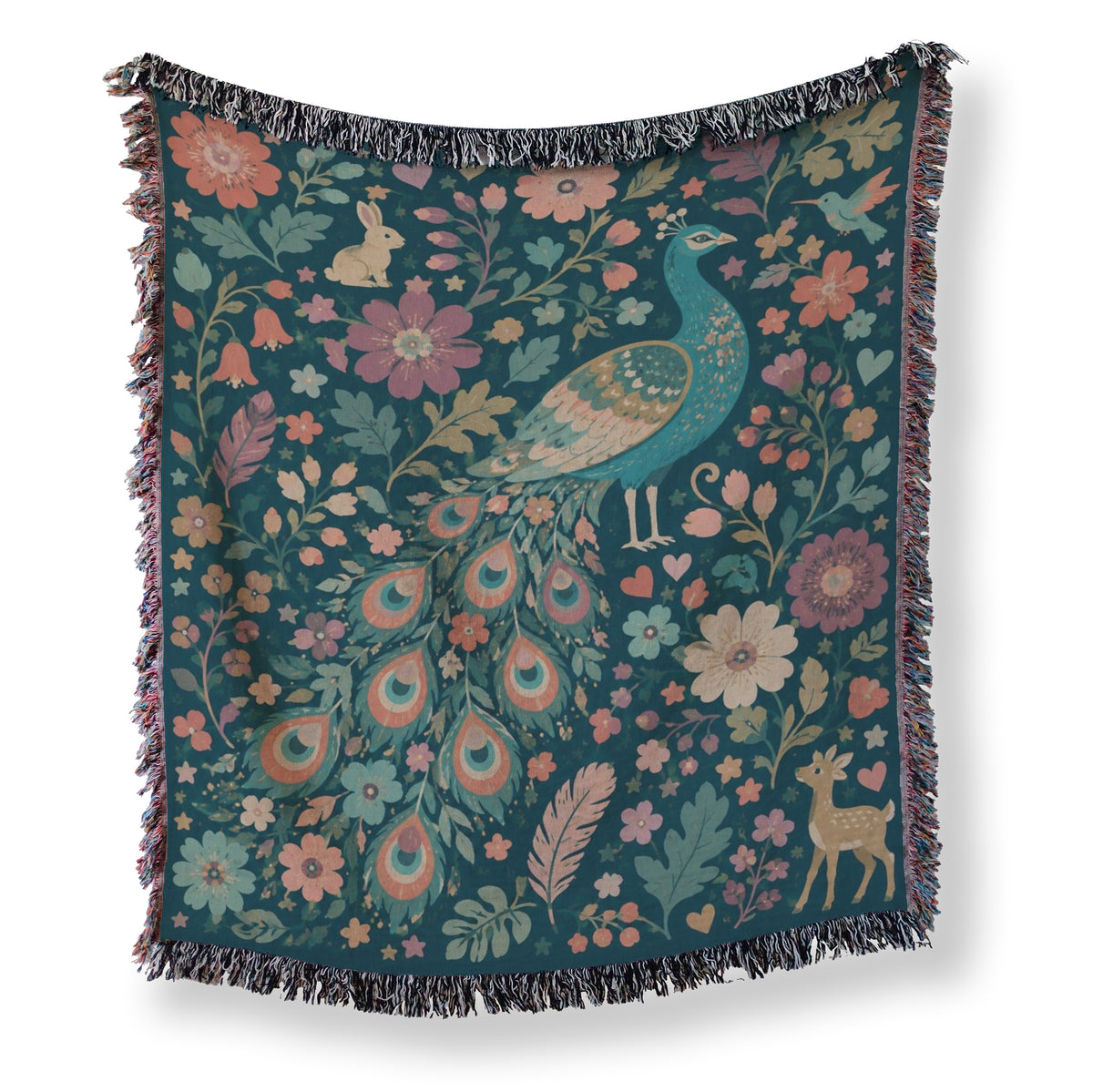 Floral Peacock Meadow Blanket