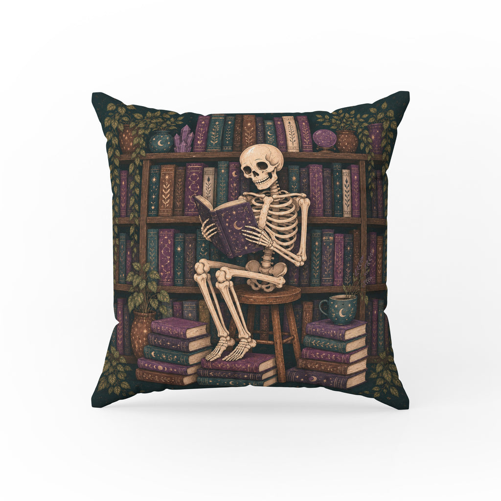 The Midnight Librarian – Skeleton Book Lover Pillow