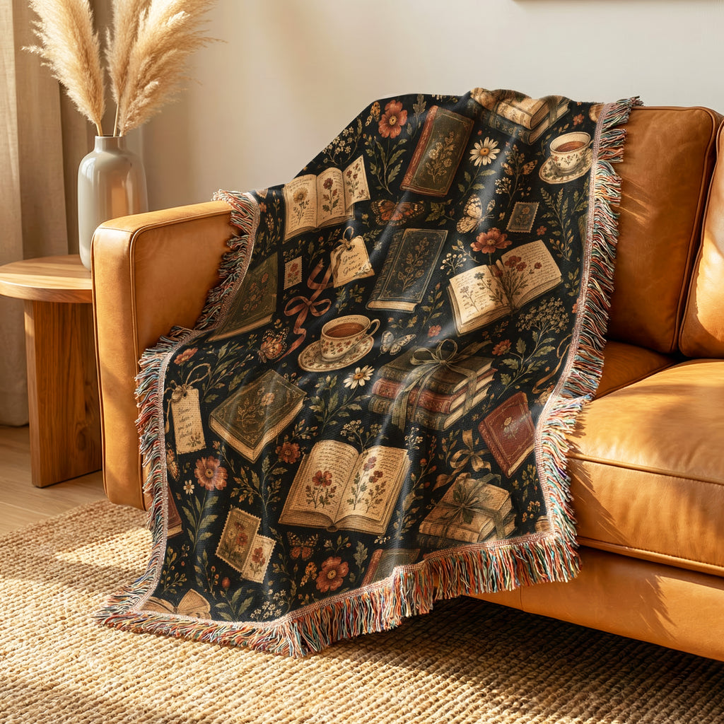 Vintage Botanical Book Pattern Blanket