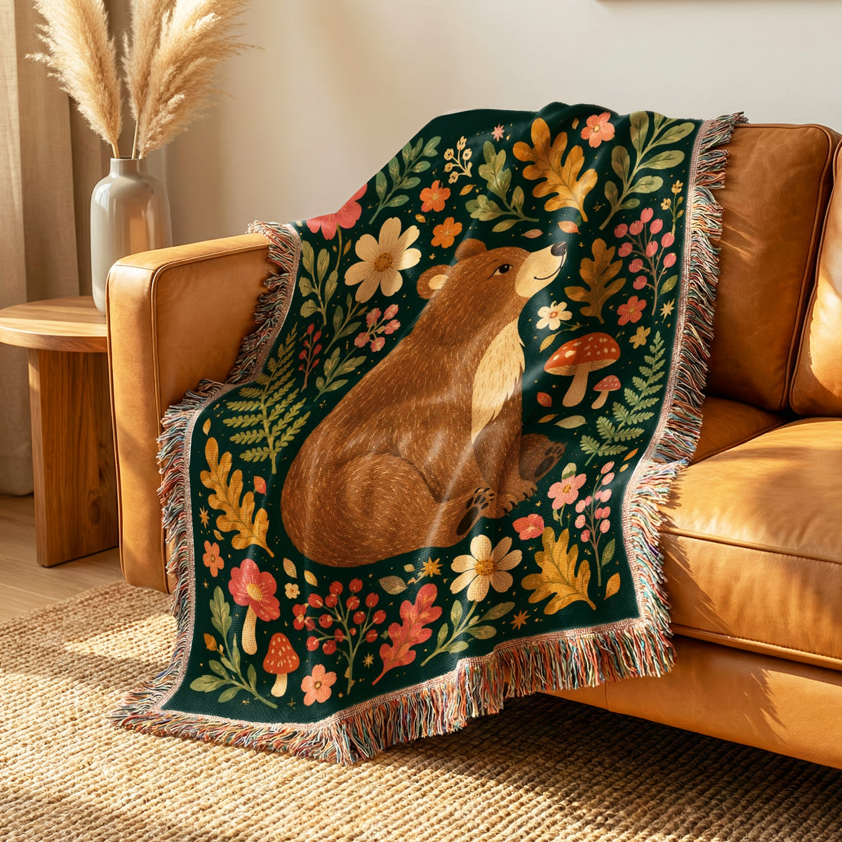 Woodland Bear & Mushroom Blanket