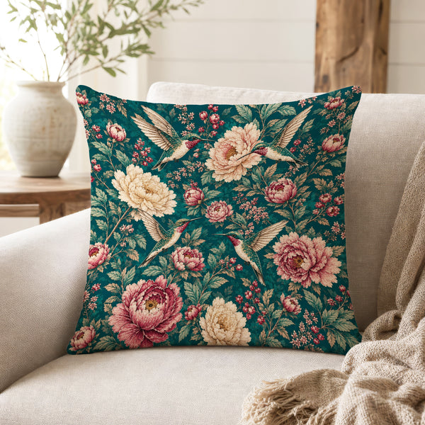 Hummingbird Garden – Peony Floral Pillow