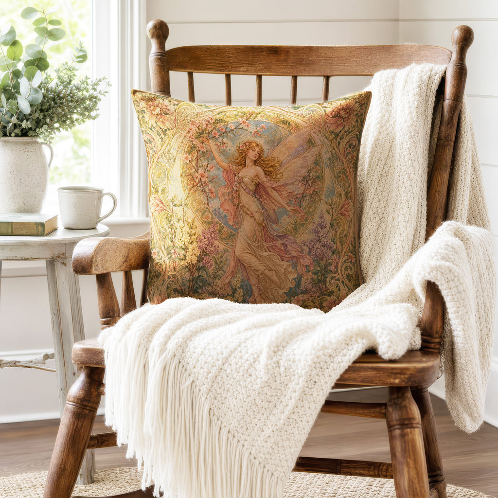 Blossom Dance Fairy – Art Nouveau Floral Pillow