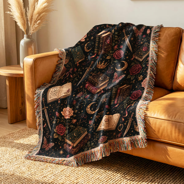 Gothic Romance Books & Roses Blanket