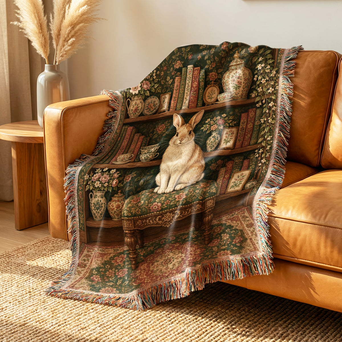 The Rabbit's Botanical Library Blanket